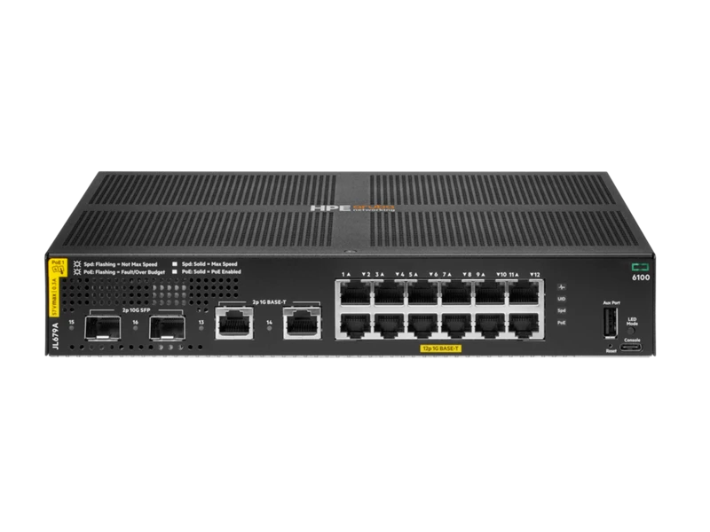HPE Aruba Networking CX 6100 12G Class4 PoE 2G/2SFP+ 139W Switch (JL679A)