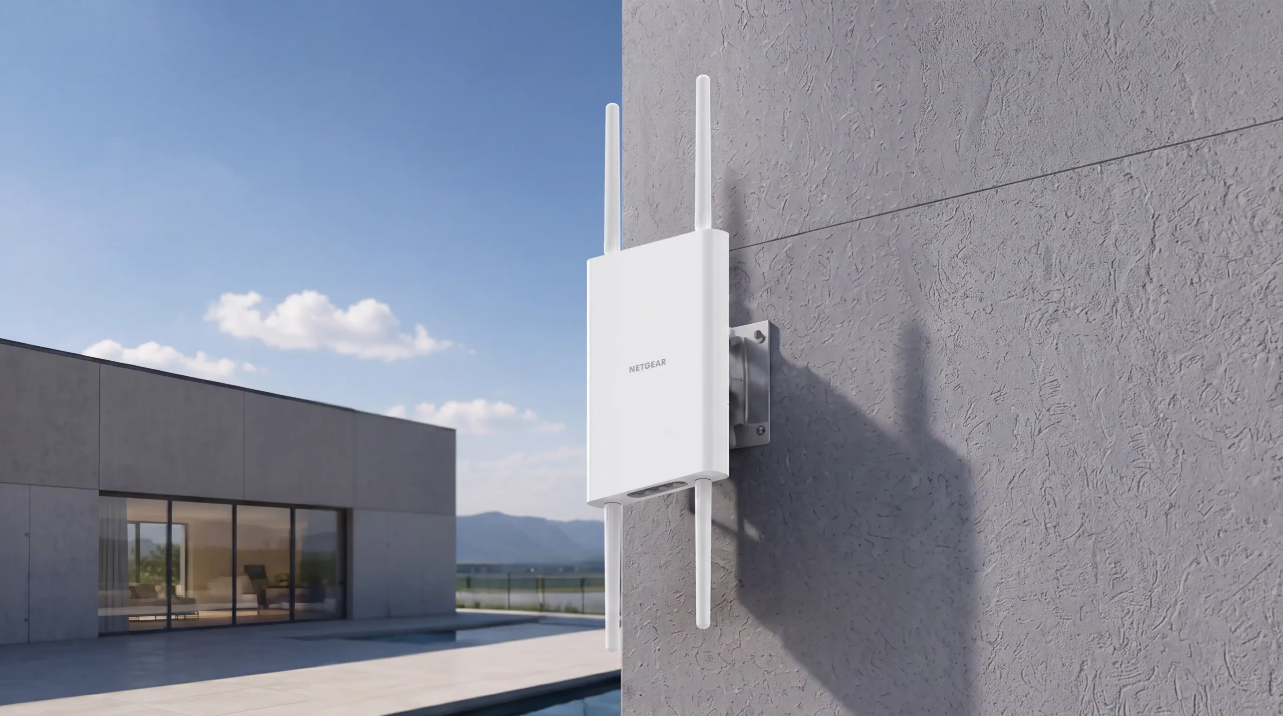 NETGEAR WBE700Y outdoor WiFi 7 access point installed outdoors
