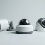 Professional IP dome and bullet cameras arranged on a neutral surface for specification review