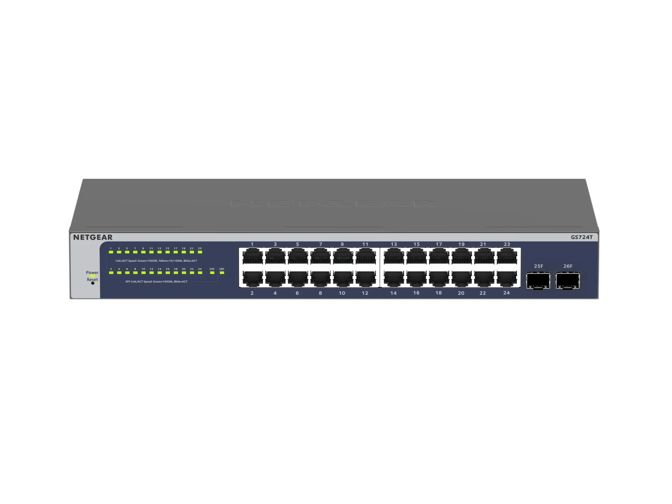 NETGEAR GS724Tv6 24-port Gigabit Smart Switch, angled view