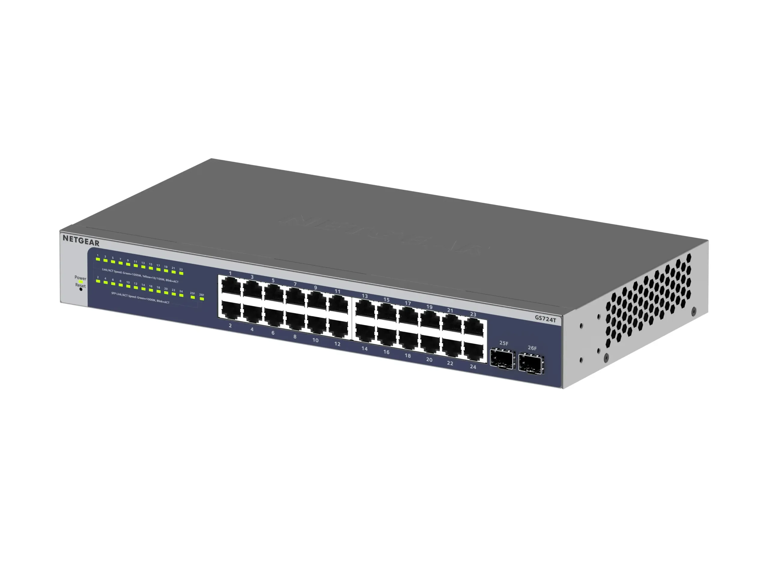 NETGEAR GS724Tv6 24-port Gigabit Smart Switch, front right view