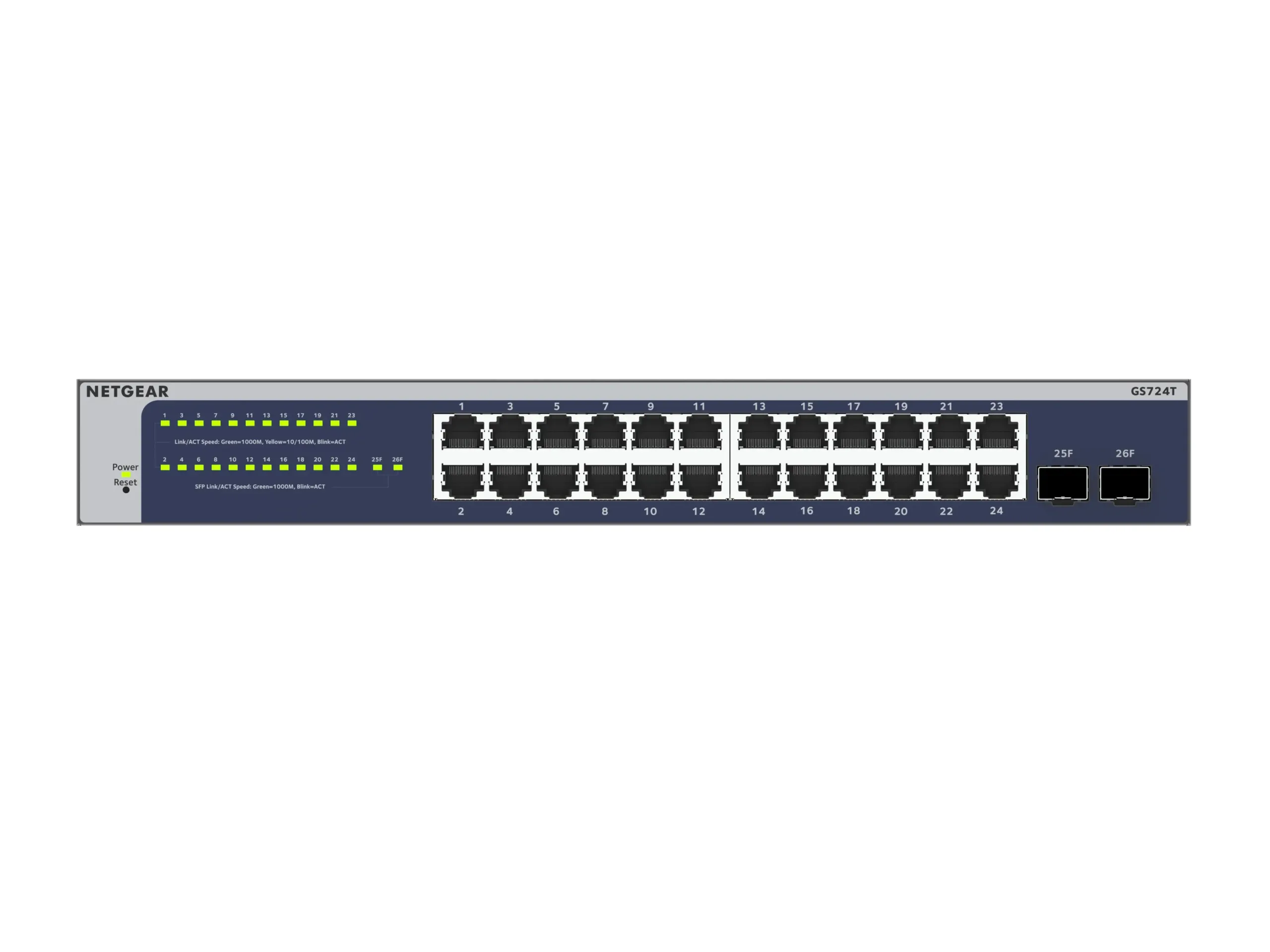 NETGEAR GS724Tv6 24-port Gigabit Smart Switch, front orthographic view