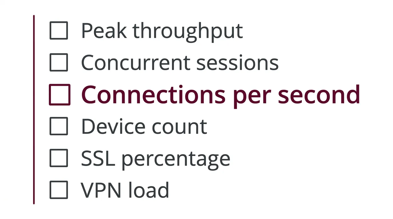 Checklist diagram of the inputs required for accurate firewall sizing