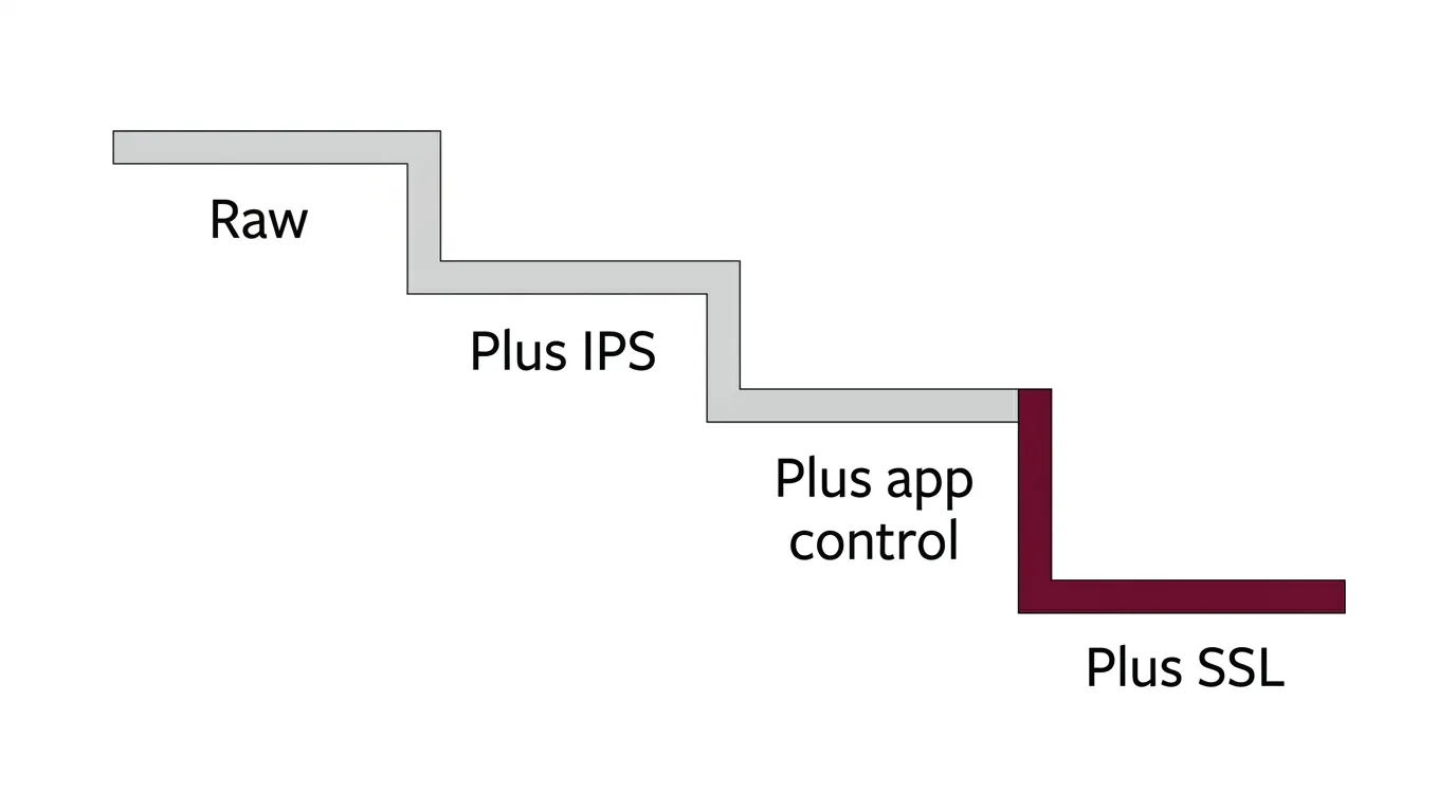 Diagram showing the performance cost of SSL inspection in firewall sizing