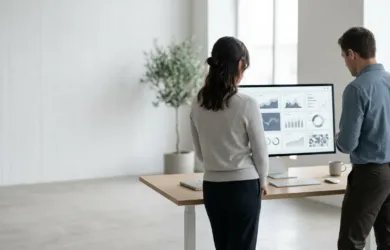 Zero trust network access rollout — IT team reviewing access policy on screen in an office
