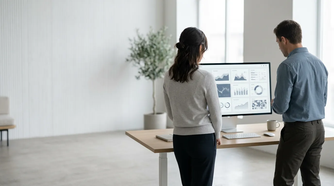 Zero trust network access rollout — IT team reviewing access policy on screen in an office